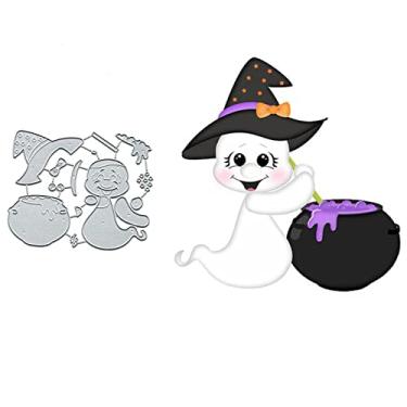 Imagem de Suds&WH Magic Poison Pumpkin Vassoura de metal, moldes de corte de folhas fantasma de Halloween, estêncil, para álbum de recortes, decoração em relevo, matrizes de papel em relevo para fazer cartões