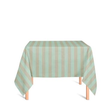 Imagem de Toalha de Mesa Quadrada em Tecido Jacquard Dourado e Turquesa Listrado