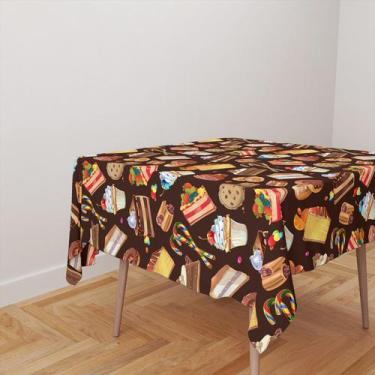 Imagem de Toalha De Mesa Quadrada 4 Lugares Tecido Oxford Bolos e Doces Marrom T