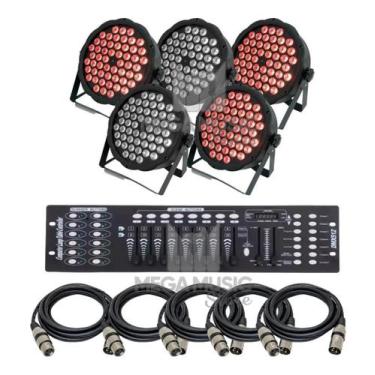 Imagem de 5 Canhao Refletor 64 Rgb 54 Leds Triled 3w + Mesa DMX + Cabos DMX - SA