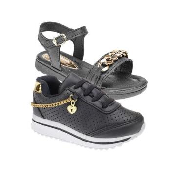 Imagem de Tenis de Menina e Sandália Escolar - KIT 2 PARES Tam 24 ao 34 - sapati