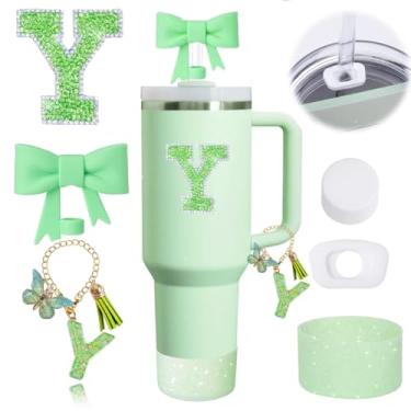 Imagem de Conjunto de acessórios para copo Stanley verde 6 peças para copo Stanley Cup 30 copo de 1,134 g com alça, incluindo tampa de cobertura de canudo de laço de silicone, tampa à prova de derramamento,