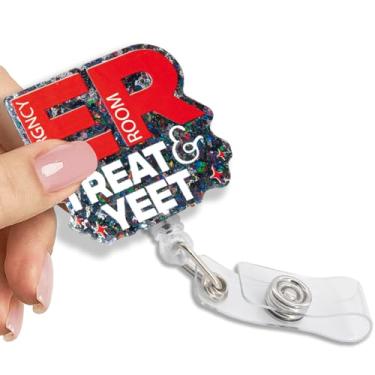 Imagem de Pishovi ER Treat Yeet Clipe retrátil para cartão de identificação, suporte de crachá engraçado para enfermeira médica MA ER, agradecemos presentes para enfermeiras de emergência, presentes de semana
