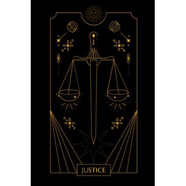 Imagem de Justice Notebook: Minimalistic Black And Gold Tarot Card Line Art | Dotted Grid Matrix Journal | Organized Planner | Simple Diary | Polaroid/Picture ... | For Office, School, College Notes