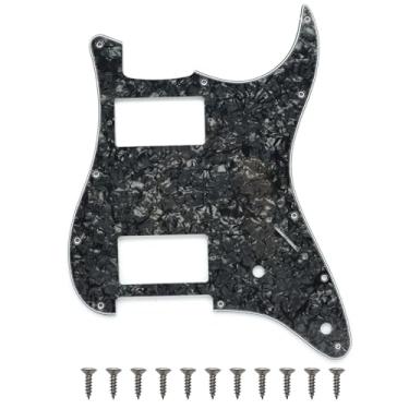 Imagem de Strat Pickguard HH (2 Humbucker) Pickguard de 11 furos estilo ST/Strat Pickguard para peças de guitarra Stratocaster/Strat estilo moderno dos EUA/México, 3 camadas com parafusos (pérola preta)
