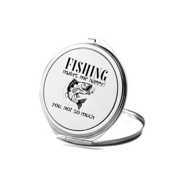 Imagem de SpreadPassion Espelho compacto Fishing Make Me Happy, presente de pesca, espelho fotográfico de pesca, espelho de maquiagem de viagem pequeno espelho portátil, espelho de bolso portátil, ideia de
