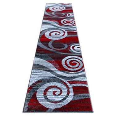 Imagem de Masada Rugs, Stephanie Collection Tapete de área moderno design contemporâneo 1103 vermelho cinza branco (2 pés 10 x 3 metros) corredor longo