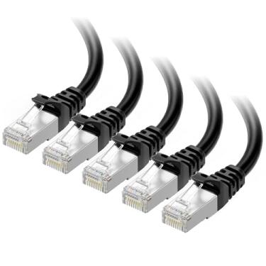Imagem de Cable Matters Pacote com 5 cabos Ethernet Cat6A blindados Snagless de 10 Gbps (cabo Ethernet blindado SSTP, cabo blindado SFTP, cabo blindado Cat6, cabo de rede blindado Cat 6) em preto