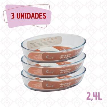 Imagem de Travessas 2,4L Vidro Medio Oval S/ Tampa AirFryer Lasanha 3UN - CasaVi