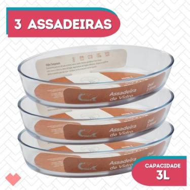 Imagem de Kit 3 Assadeira Oval Vidro Temperado 3L Forno Freezer Massas - CasaVit