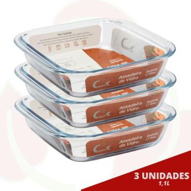 Imagem de 3 Travessa Quadrada 1,1L Vidro Temperado Forno Airfryer Brownie Doces 