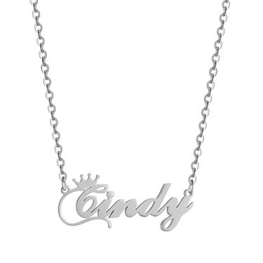 Imagem de Colar de coroa com nome personalizado, letra com letra feminina, placa de identificação, pingente de aço inoxidável, corrente de joias para meninos, Metal