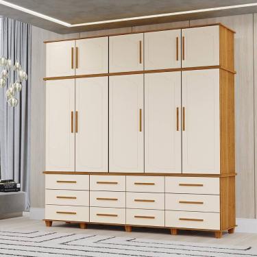 Imagem de Guarda Roupa Roupeiro Casal Berlim 5 Portas 12 Gavetas com Maleiro Freijó Off White Luapa