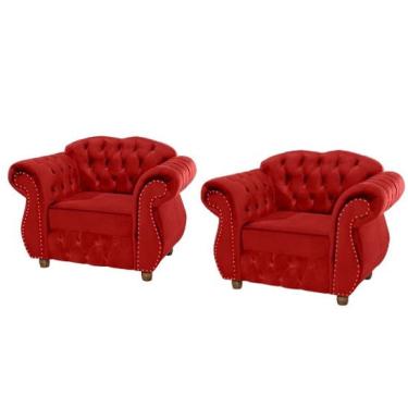 Imagem de Duas Poltronas Chesterfield Merlo - Suede Vermelho / Decoração, recepção, barbearia, sala tv estar