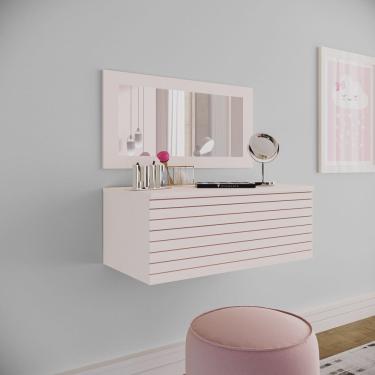 Imagem de Penteadeira Suspensa Com Gavetão E Com Espelho Delicata Rosa