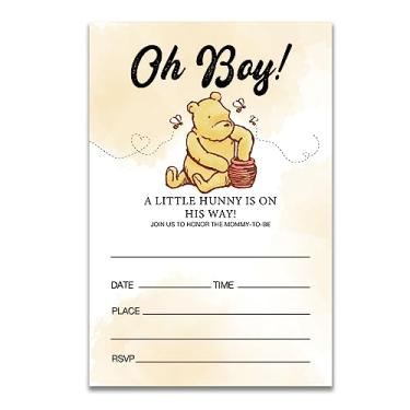 Imagem de Dolimifa Oh Boy a Little Hunny is on His Way Baby Shower Invitations Fill in Style Honey Bear Winnie the Pooh Convites para chá de bebê, 20 unidades com envelopes