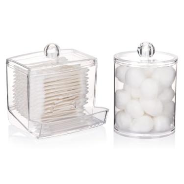 Imagem de Tbestmax Suporte Para Cotonetes, Recipiente Banheiro, Dispensador Grande De Cotonetes 10 Oz, Bolinhas Algodão 12 Organizador Transparente Potes Boticário Armazenamento Discos Redondos Algodão, Palit