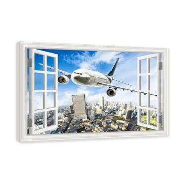 Imagem de Arte de parede em tela de janela aberta, impressão natural em tela, "Avião no céu 10.2 cm, decoração de parede de paisagem de janela, decoração de casa moderna. Moldura interna de 60 x 90 cm - 23,6 x
