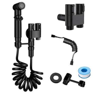 Imagem de Pulverizador de bidê portátil para vaso sanitário, válvula de controle dupla 1 em 2 saídas, kit de mini pulverizador de torneira de vaso sanitário, acessório de bidê de chuveiro de mão para máquina de