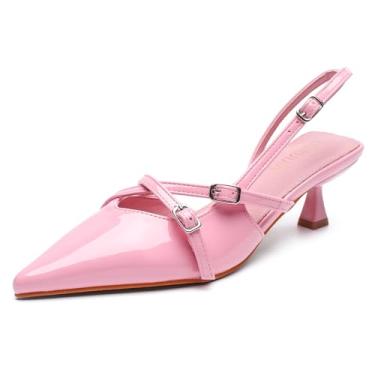 Imagem de Sandálias femininas de salto fino e salto gatinho com tiras cruzadas, sapatos de festa e casamento, Poliuretano rosa, 36