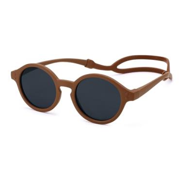 Imagem de NULOOQ Óculos de sol polarizados para bebês com alça de silicone - Óculos de sol flexíveis TPEE flexíveis para bebês de 0 a 24 meses, C6* (armação marrom/lente cinza), 116