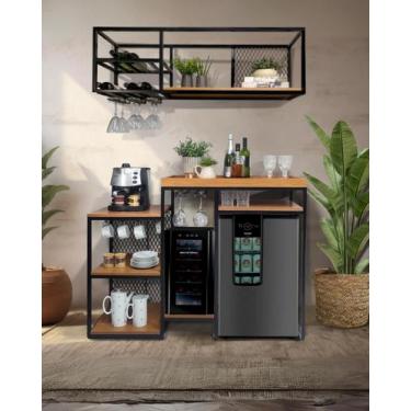 Imagem de Aparador Buffet Adega Cervejeira Frigobar com Cantinho do Café Preto A