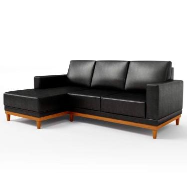 Imagem de Sofá 3 Lugares 200cm Living Com Chaise Esquerdo Sala De Estar Kayrós D05 Sintético Preto - Mpozenato