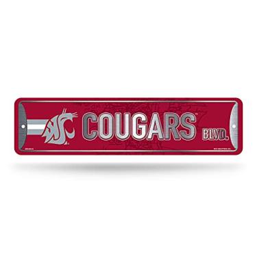 Imagem de Rico Industries Placa de rua de metal NCAA Washington State Cougars (10 x 38 cm) - Ótima para casa, quarto, decoração de caverna masculina