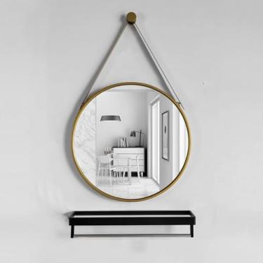 Imagem de -ysj Espelho De Parede Espelho De Banheiro Doméstico Espelho De Ferro De Metal Espelho Redondo Espelho De Maquiagem De Banheiro Espelho De Vaidade Loja De Roupas Barbearia Espelho, Gold, 40CM