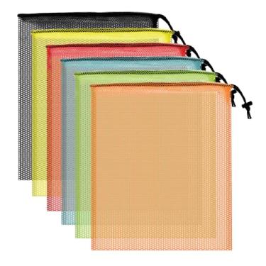 Imagem de 6 bolsas de malha com cordão de 40,6 x 35,5 cm, mini sacos de rede de nylon com cordões, bolsa de lavanderia de malha para academia, bolas, praia, lavanderia (multicolorida)