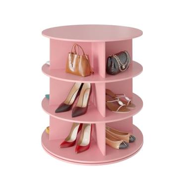 Imagem de SpaceAid Sapateira giratória de 3 níveis, suporte giratório para sapatos Susan preguiçosa, suporte giratório 360 para sapatos, carrossel redondo, bolsa de mão vertical, organização de armário de
