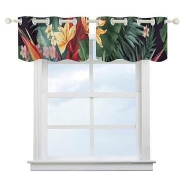 Imagem de Cortinas blackout com flores de plantas tropicais, escurecimento de quarto, cortinas de janela curtas, isolamento térmico, para cozinha, sala de jantar, quarto, 2 painéis 132 x 46 cm