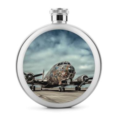 Imagem de Cantil de aço inoxidável, impressão artística de avião, clássico, cantil, cantil, cantil, cantil, portátil, cantil de metal