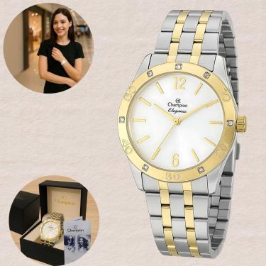 Imagem de Relógio de Pulso Champion Elegance Feminino Quartz Prova Dágua 50 Metros 5 ATM Clássico Bicolor Dourado Prateado Elegante Casual CN27349B