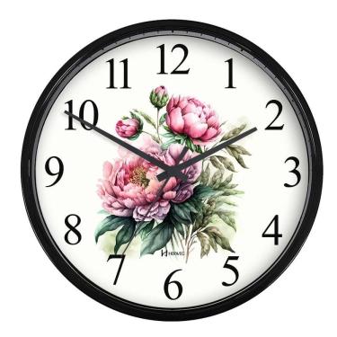 Imagem de Relógio Parede Herweg Quartz 22cm Nacional 660126 Flores Preto - Preto