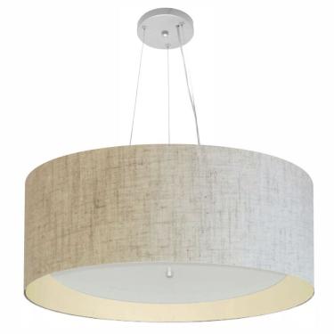 Imagem de Lustre Pendente Cilíndrico Md-4142 Cúpula Forrada em Tecido 80x30cm Rustico Bege / Bege - Bivolt