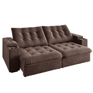 Imagem de Sofá Retrátil E Reclinável 3 Lugares 2,30m Com Porta Copos Veludo New Coliseu Selmer Marrom