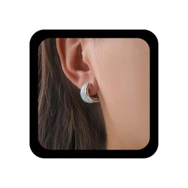 Imagem de Xduargs Brincos de argola de resina azul boho azul divididos brincos de argola grossa vintage acrílico em forma de C brincos ocos de círculo duplo para mulheres, Zinco, Sem pedra preciosa