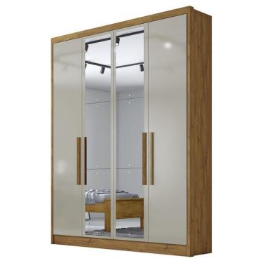 Imagem de Guarda Roupa Solteiro Sevilha 4 Portas 3 Gavetas Cumaru 25 Fendi Com Nicho E Espelho
