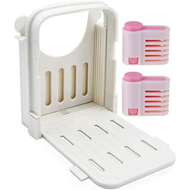 Imagem de Fatiador de pão e fatiador de bolo faça você mesmo 2 em 1, sanduicheira, máquina de fatiar torradas, cortador de pão dobrável e com espessuras ajustáveis (rosa)