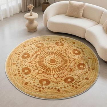 Imagem de Carvapet Tapete redondo de imitação de juta - Tapete circular lavável com aparência de juta de 1,2 m com base de borracha antiderrapante, tapete dobrável resistente a manchas para sala de estar