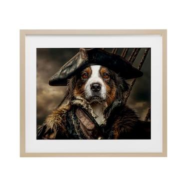 Imagem de Stupell Industries Impressão emoldurada Barking Buccaneer Pirate Dog Birch Design sob vidro por Kelley Parker, 13 x 16