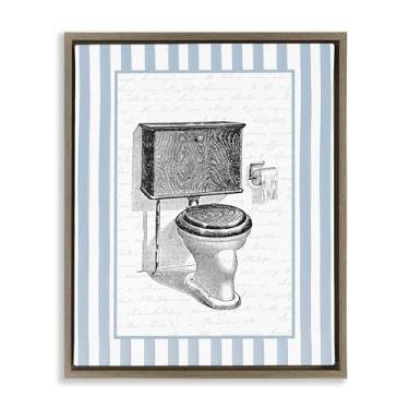 Imagem de Stupell Industries Arte de parede em tela flutuante marrom com listras azuis vintage para vaso sanitário por Lettered and Fored, 78 x 63 cm