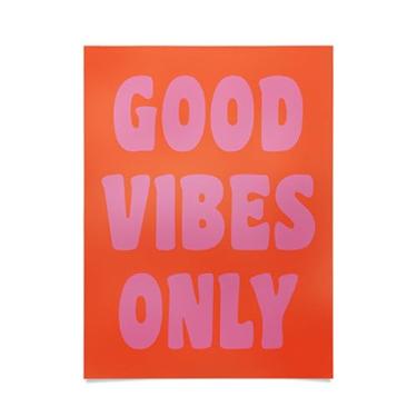 Imagem de Society6 Junho // Diário Retrô Good Vibes Only Lettering in Pink and Orange Poster, 45 x 60 cm, Multi