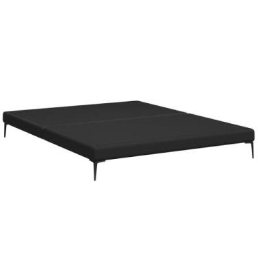 Imagem de Cama King Base Box 193cm Pés de Ferro Susano Sintético Preto Z04 - Mpo