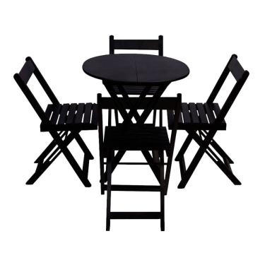 Imagem de Conjunto de Mesa Dobrável de Madeira 60cm Redondo com 4 Cadeiras Preto