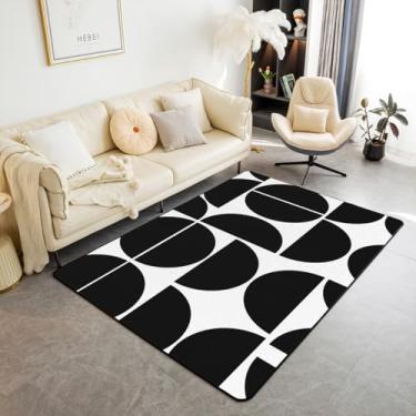 Imagem de Erosebridal Tapete retrô preto moderno de meados do século, tapetes de sala de estar, 1,6 m x 1,28 m, boho vintage arte decorativa tapete colorido estético abstrato interior tapete