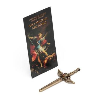 Imagem de Pingente Espada de São Miguel Metal com Folheto de Oração - FORNECEDOR