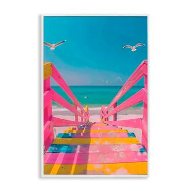 Imagem de Stupell Industries Escadas de praia rosa retrô arte giclée emoldurada, design por LSR Design Studio, 18 x 12