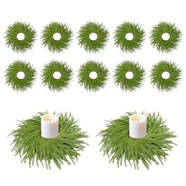 Imagem de 12 grinaldas de anel de vela de Natal, mini guirlanda de 30,5 cm, guirlanda artificial de pinheiro verde Norfolk, castiçal para decoração de Natal e casamento, decoração de mesa, centro de mesa, porta